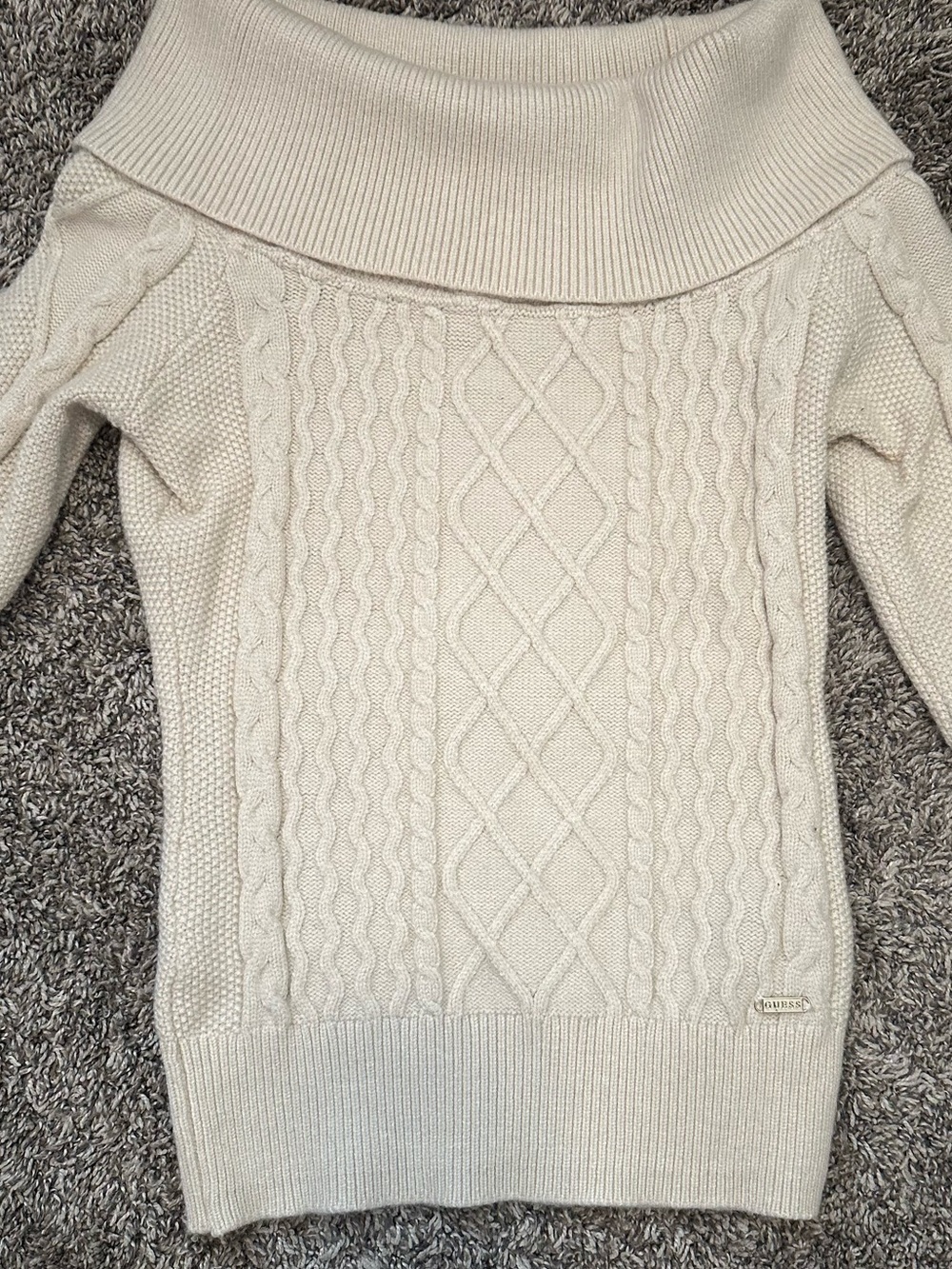 Guess Off-the-Shoulder Cable Knit Sweater - Cream - Picture 3 of 8